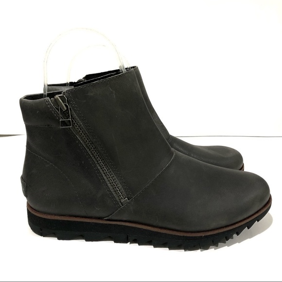 Sorel Boots Harlow Distressed Leather Waterproof Lug Sole Quarry Grey - Sz 7 - Picture 1 of 9
